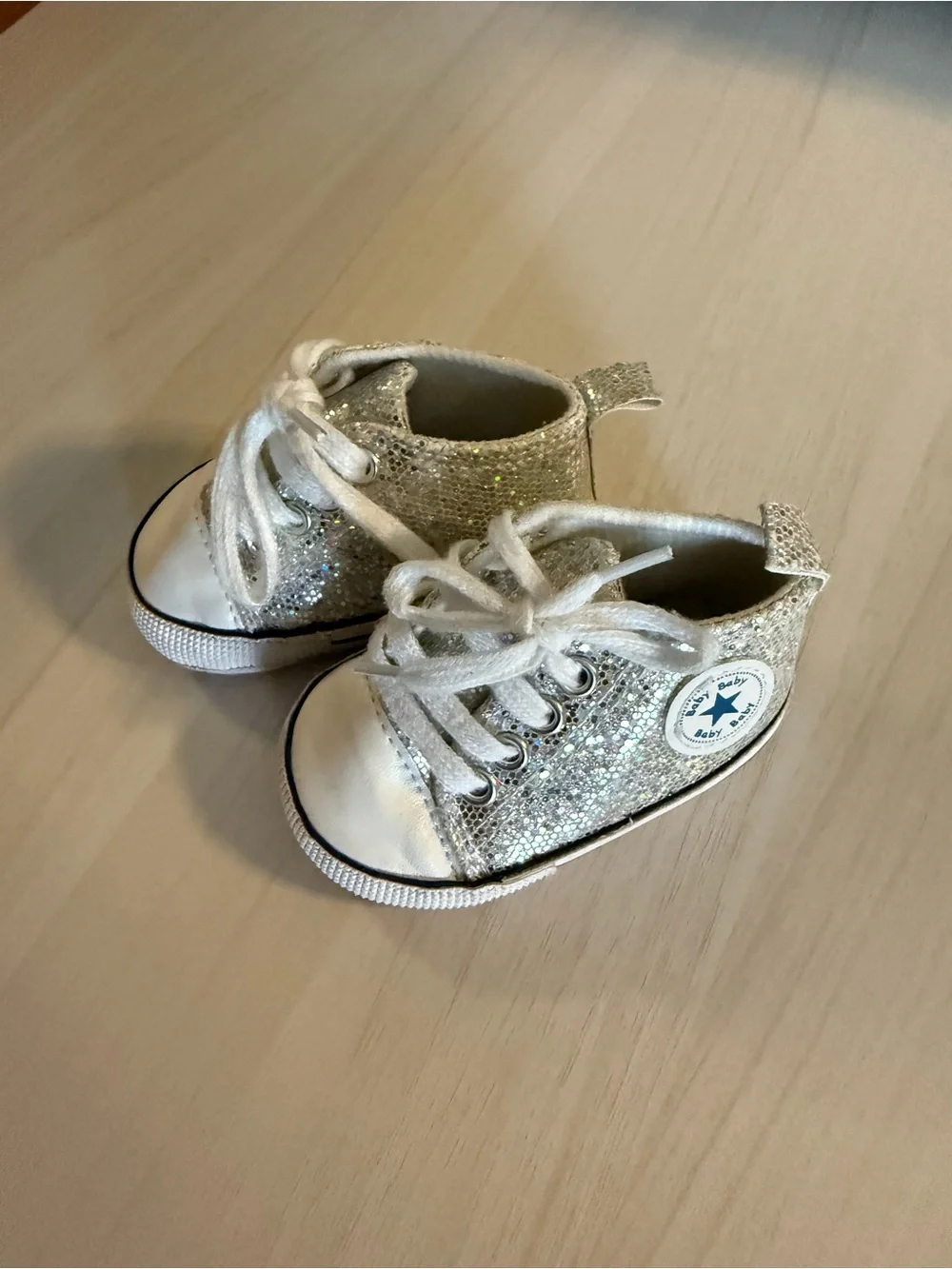 Converse Baby Glitter High-Top Sneakers in Silver and White